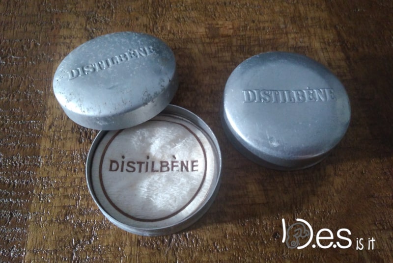 <p>Aluminum Distilbène (diethylstilbestrol) drug boxes by M Borne laboratories France.</p>