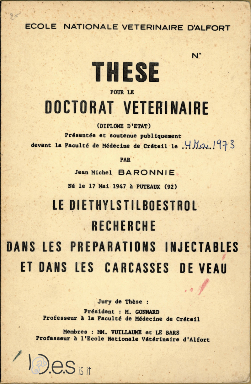 <p>Thesis for the veterinary doctorate - 1973 - Diethylstilboestrol - Research in injections and in veal carcasses.</p>