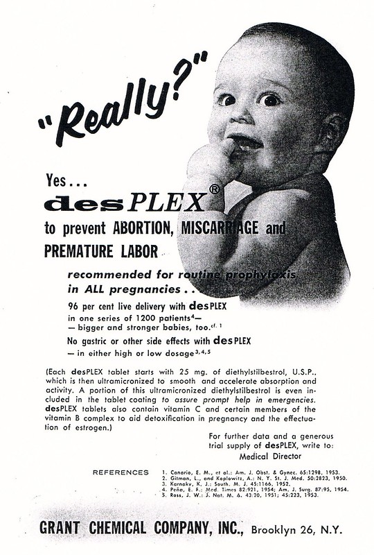 Publicité pour le desPlex® (nom commercial du diéthylstilbestrol / Distilbène aux Etat-Unis)