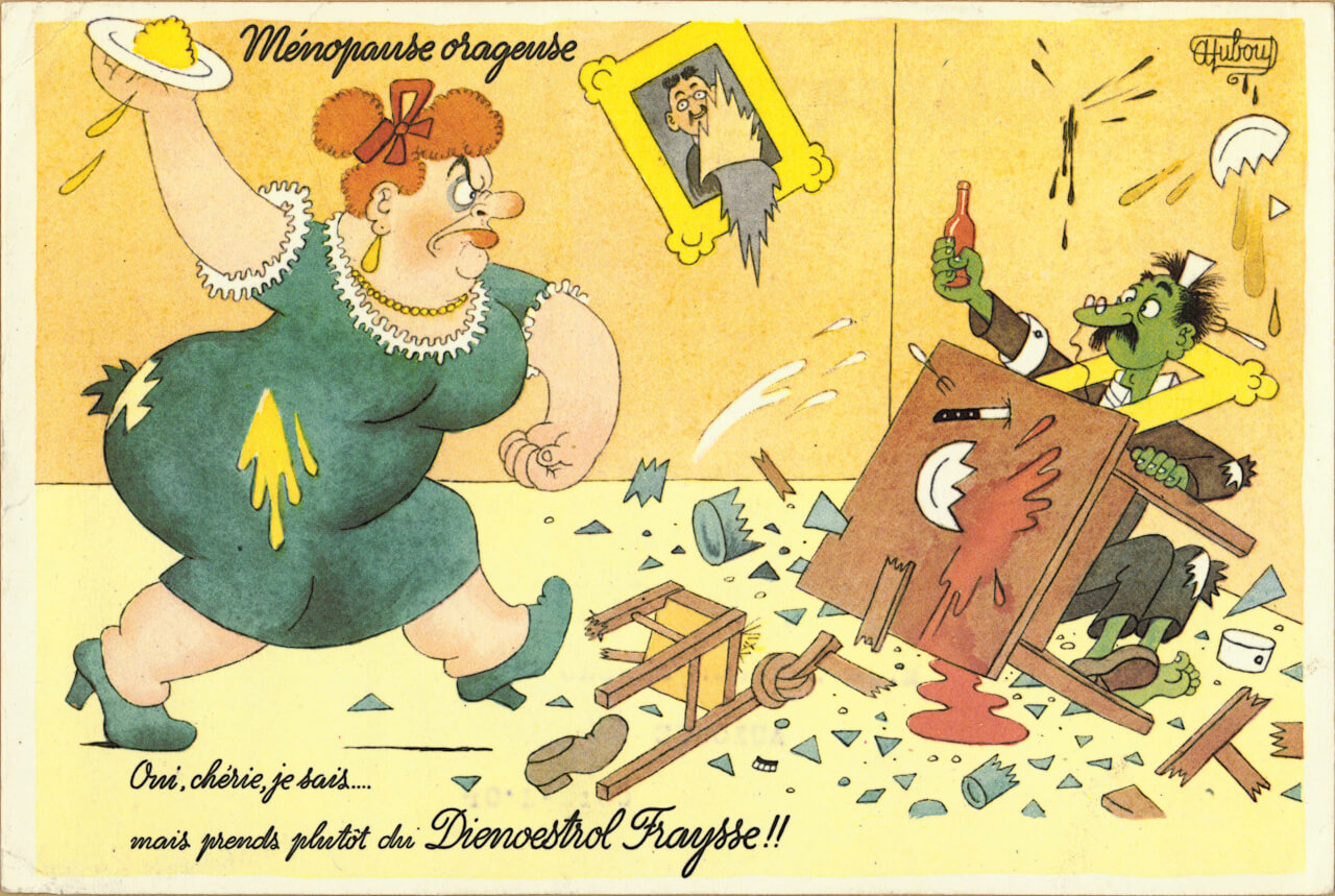 Pharmaceutical Blotter Advertising Dienoestrol Fraysse, Published by Fraysse & C Laboratories, Illustration by Albert DUBOUT (front)