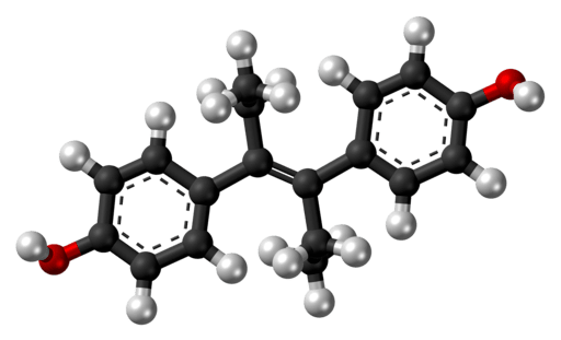 Ball-and-stick model of the diethylstilbestrol molecule, also known as stilbestrol, a nonsteroidal estrogen which is mostly no longer used. Join DES is it french organization!